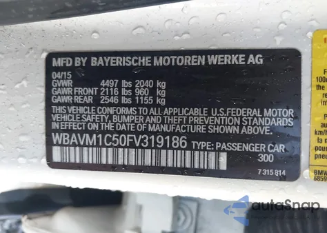 2015 BMW X1 Sdrive28I z USA, uszkodzony, nr VIN WBAVM1C50FV319186